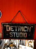 Vtg Sign Detrich Studio Reverse Glass Black Art Advertising 1920's Antique 17x9