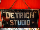 Vtg Sign Detrich Studio Reverse Glass Black Art Advertising 1920's Antique 17x9