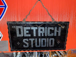 Vtg Sign Detrich Studio Reverse Glass Black Art Advertising 1920's Antique 17x9