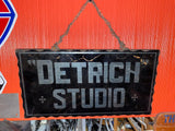 Vtg Sign Detrich Studio Reverse Glass Black Art Advertising 1920's Antique 17x9