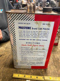 Vtg Oil can Polish Auto Car Garage Service Station Gallon Prestone Nice Graphi