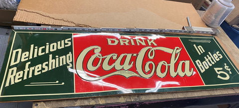 Coke coca Cola Delicious Refreshing 5 Cent Vtg Tin Sign soda Coll Embossed 35"