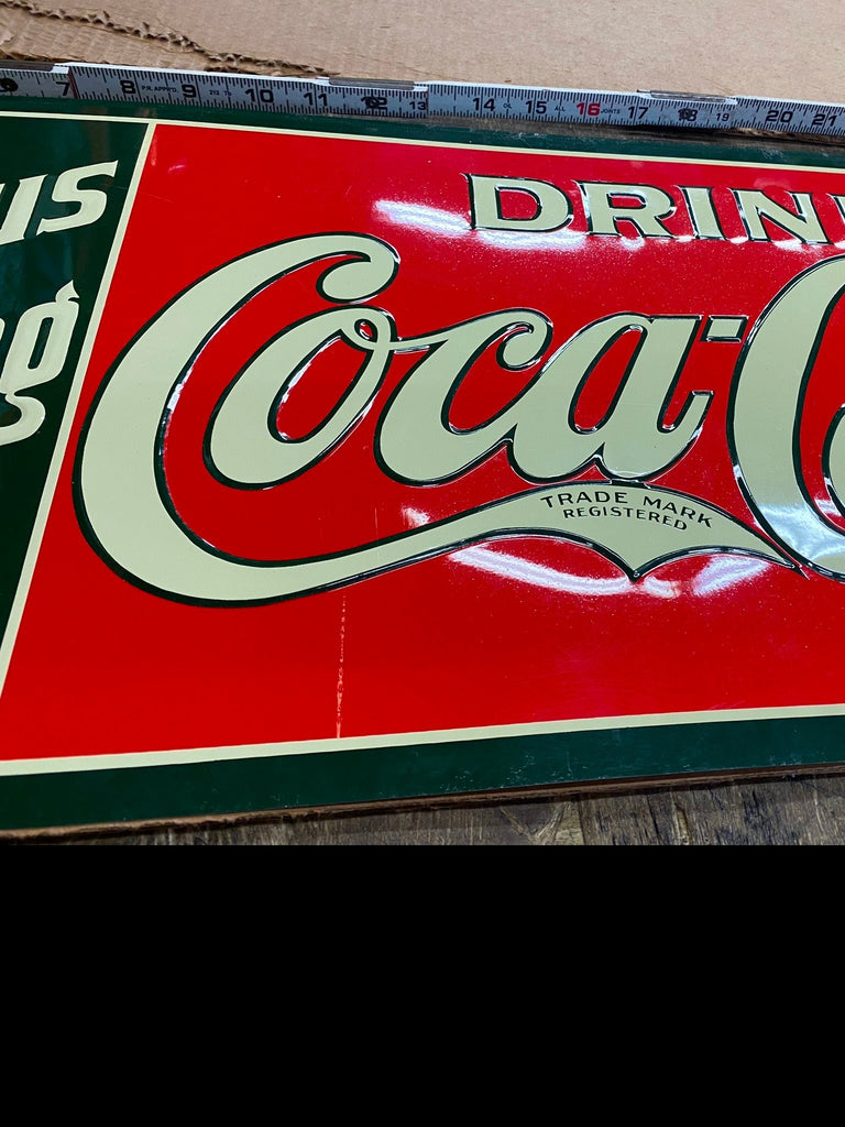Coke coca Cola Delicious Refreshing 5 Cent Vtg Tin Sign soda Coll Embo –
