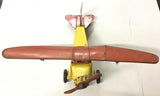 Vtg 1930s Windup Steel Katz Tin Toy Airplane Litho Lights Battery 20" Steelbilt