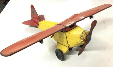 Vtg 1930s Windup Steel Katz Tin Toy Airplane Litho Lights Battery 20" Steelbilt
