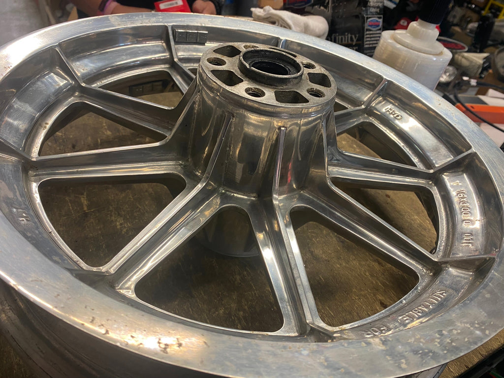 Polished Rear Mag Wheel Sportster Dyna 3/4 3.00x16 Stock Polished Rear Mag Wheel Sportster Dyna 3/4 3.00x16 Stock