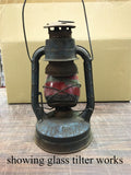 VINTAGE DIETZ LITTLE WIZARD BLUE KEROSENE LANTERN NY USA WITH RED PAINTED GLASS