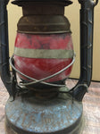 VINTAGE DIETZ LITTLE WIZARD BLUE KEROSENE LANTERN NY USA WITH RED PAINTED GLASS