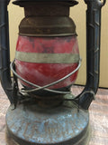 VINTAGE DIETZ LITTLE WIZARD BLUE KEROSENE LANTERN NY USA WITH RED PAINTED GLASS