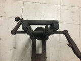 Vintage Antique Turn Century Large hand crank Drill Press Steel wood base mancav