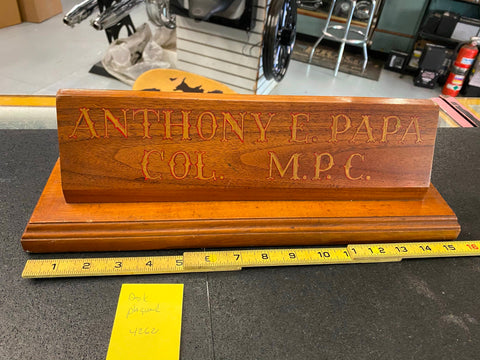 Vtg Desk Name plate Colonel Anthony papa Military police MPC Plaque Officer ww2
