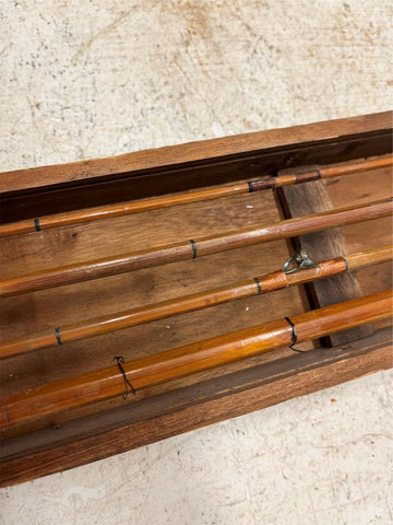 vtg antique Tokyo Japan Crown Logo 4pc split bamboo fishing rod in dis –