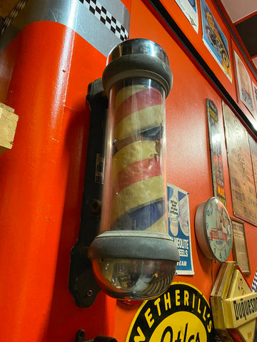 Vtg Kochs Glass Aluminum Rotating Light up Barber Pole 1920's Orig Antique Unres