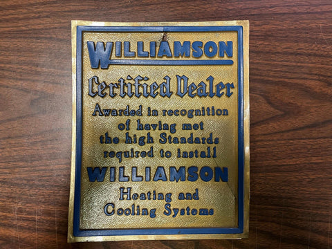 VTG 1950s Williamson Certified Dealer Heating and Cooling Systems hanging sign