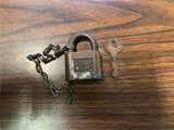Vtg antique Brass and Iron Record Padlock Lock with original key tested works