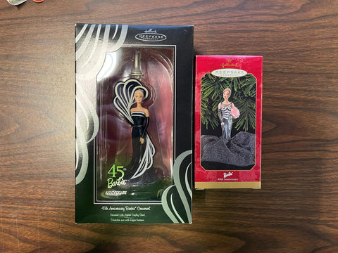 Vtg Hallmark Keepsake Ornaments Barbie 40th & 45th anniversary Christmas
