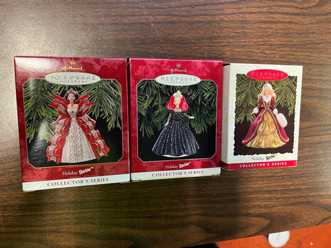 Vtg Lot of 3 Hallmark Keepsake Ornaments Holiday Barbie Collector's series