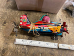 Vtg Tin Wind Up Toy Airplane Machine Gun Tether Litho Celluloid Marx A51 1950's