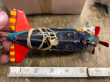 Vtg Tin Wind Up Toy Airplane Machine Gun Tether Litho Celluloid Marx A51 1950's