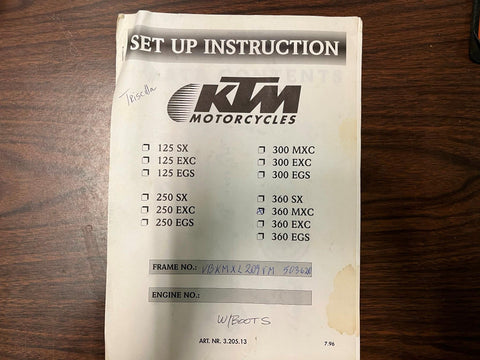 VTG 1997 KTM Motorcycles 125/250/300/360 Crate kit set up instructions manual