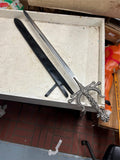 vtg Solid steel skull handled design long sword blade decoration with sheath