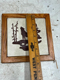 vtg Stoneware Hot Plate Howling Wolf Framed hangable decoration piece