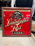 vtg Leinenkugal's Red Larger Brewery framed glass 27X26 beer sign man cave deco