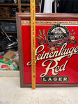 vtg Leinenkugal's Red Larger Brewery framed glass 27X26 beer sign man cave deco