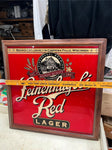 vtg Leinenkugal's Red Larger Brewery framed glass 27X26 beer sign man cave deco