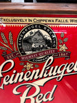 vtg Leinenkugal's Red Larger Brewery framed glass 27X26 beer sign man cave deco