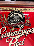 vtg Leinenkugal's Red Larger Brewery framed glass 27X26 beer sign man cave deco
