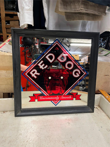 vtg 1980s Red Dog Mirrored framed 17.5X17.5 advertisement sign man cave decor