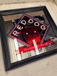vtg 1980s Red Dog Mirrored framed 17.5X17.5 advertisement sign man cave decor