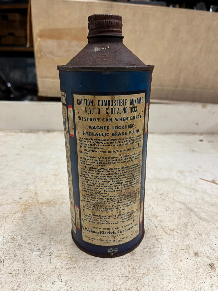 vtg Made in USA 1940s Wagner Lockheed Brake Fluid 32 oz. tin can half ...