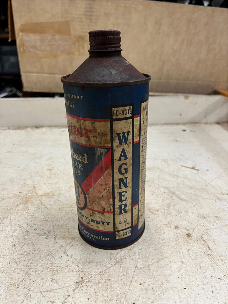 vtg Made in USA 1940s Wagner Lockheed Brake Fluid 32 oz. tin can half ...