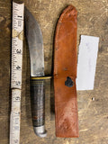 Vtg Camillus 1008 4-1/2" Stacked Leather Handle Skinner Bowie Hunting Knife USA