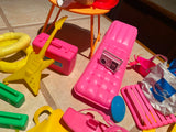 Vtg Barbie Gem Accessories Guitar Radio Sun Clothes Doll Lot Hats Scuba skateboa