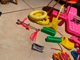Vtg Barbie Gem Accessories Guitar Radio Sun Clothes Doll Lot Hats Scuba skateboa