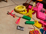 Vtg Barbie Gem Accessories Guitar Radio Sun Clothes Doll Lot Hats Scuba skateboa