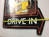 Vtg Welcome to Miller Time Drive In Breweriana Beer mancave advertising tin sign