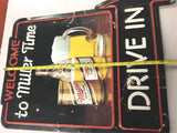 Vtg Welcome to Miller Time Drive In Breweriana Beer mancave advertising tin sign