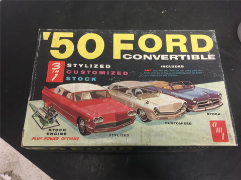 Vintage Original AMT '50 Ford Convertible 3 in 1 Model Kit open box Litho model