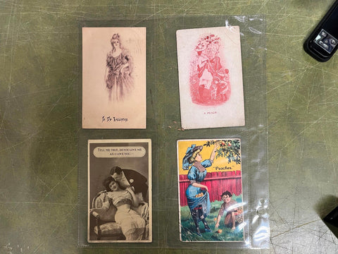 VTG Antique Early 1900s Lot of 4 Postcards Mixed Topics Peaches Victorian Ladies