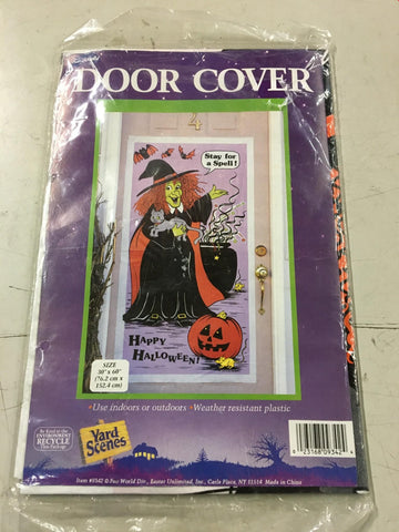 Vtg Fun World Halloween Door Cover Witch "Stay for a Spell" w Pumpkin Bats cat
