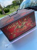 Vtg Union Leader Smoke Chew Tobacco Tin Box Antiqu Litho cut Plug Great Graphics