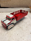 vtg 1950s Marx Tin Litho Red Stake Bed toy truck 13" made in USA