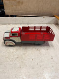 vtg 1950s Marx Tin Litho Red Stake Bed toy truck 13" made in USA