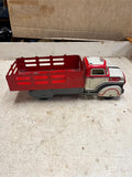 vtg 1950s Marx Tin Litho Red Stake Bed toy truck 13" made in USA