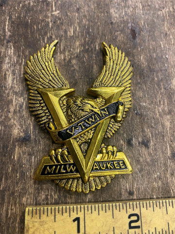 Vtg Milwaukee Emblem Badge Eagle VTWIN Medallion Harley Battery Sissybar Derby