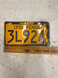vtg 1951 Pennsylvania License plate Penna Ford Chevrolet Dodge 3L924